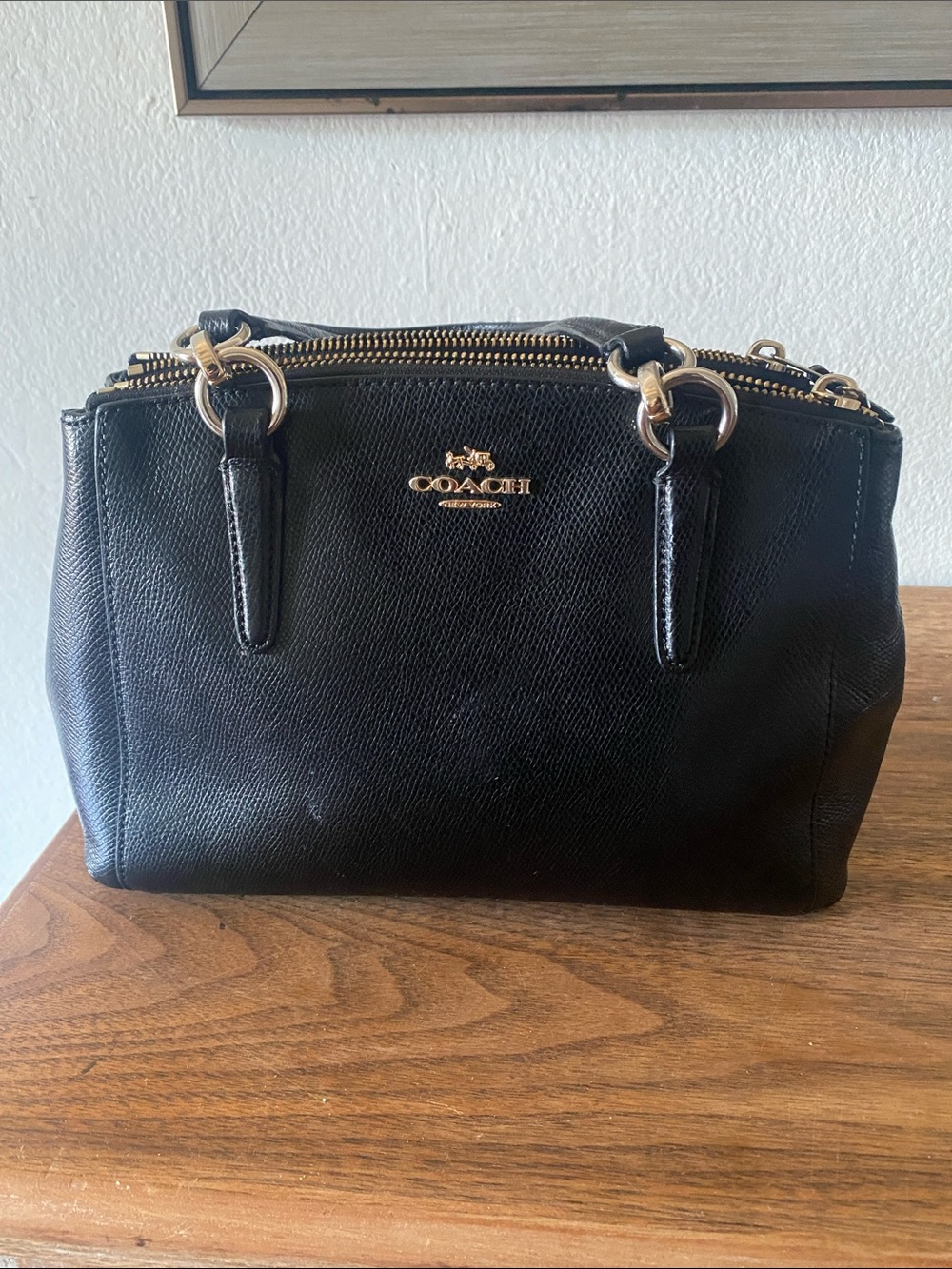 Coach Black Leather Satchel with Gold-Tone Hardware , no strap